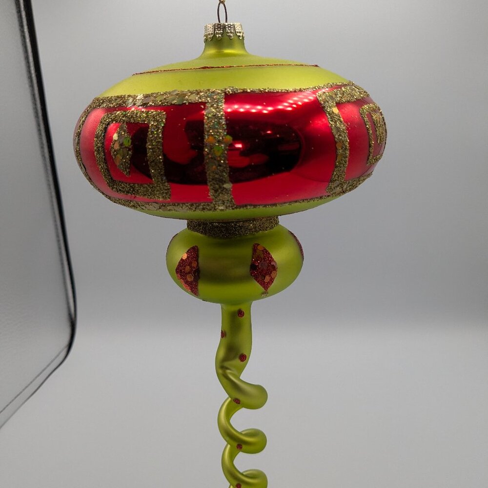 Christmas Ornament 12" Lightweight Metal Green Red Glitter